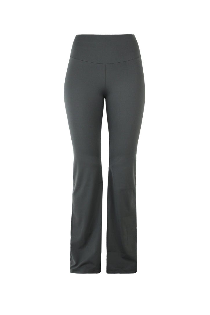 Legging deportivo acampanado Aurora gris con bolsillo trasero para mujer – producto frontal - Etereo House