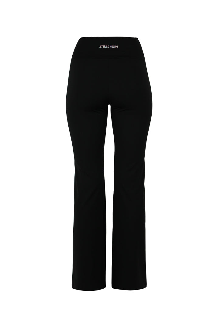 Legging deportivo acampanado Aurora negro con bolsillo trasero para mujer – producto trasero - Etereo House