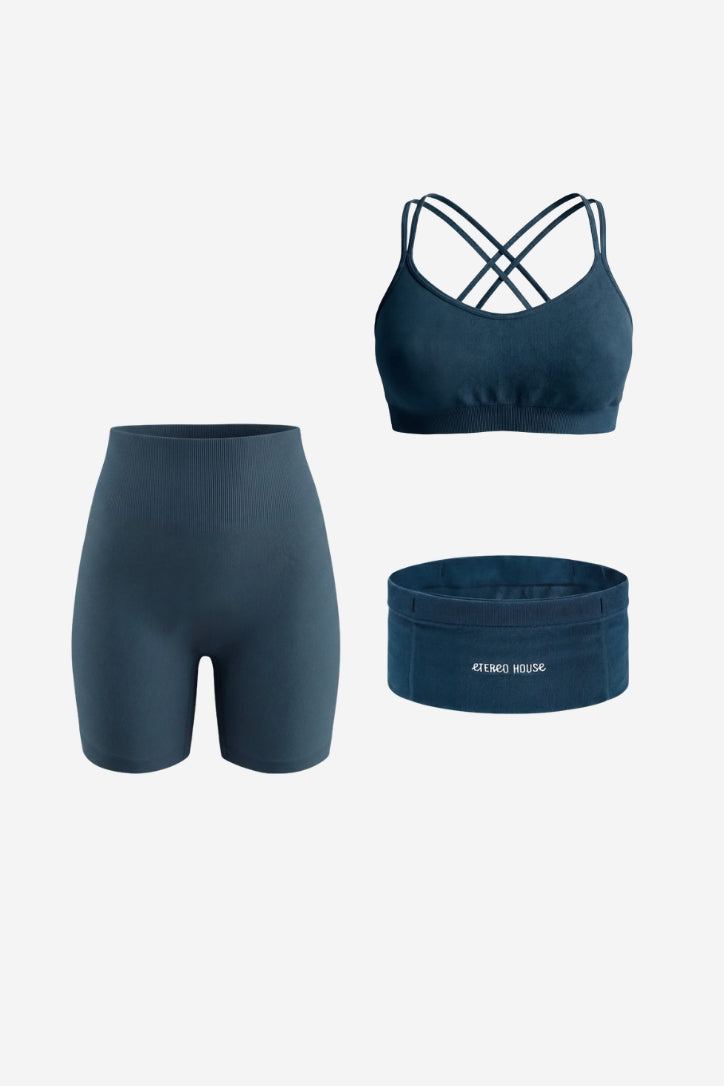 Conjunt esportiu Flex aiguamarina (sostenidor, legging i short) – Etereo House