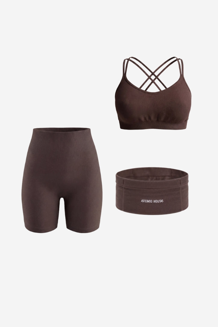 Conjunt esportiu Flex chocolate (sostenidor, legging i short) – Etereo House