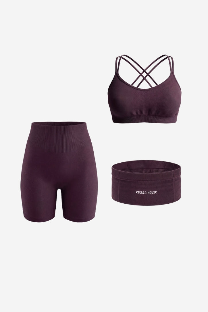 Conjunt esportiu Flex burdeus (sostenidor, legging i short) – Etereo House