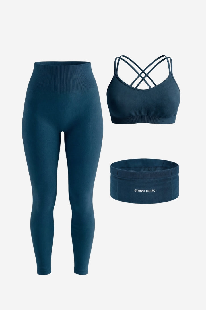 Conjunt esportiu Move aiguamarina (sostenidor, legging i short) – Etereo House