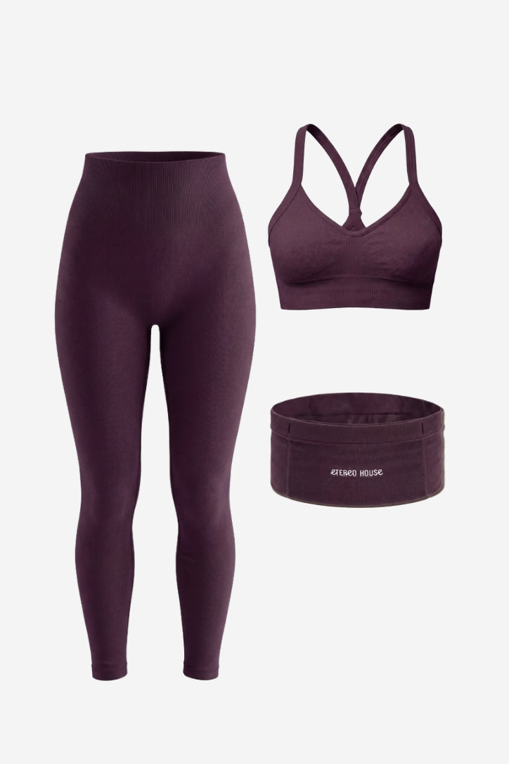 Conjunt esportiu Power burdeus (sostenidor, legging i short) – Etereo House