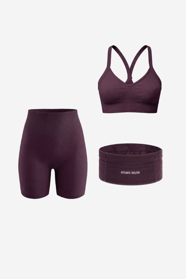 Conjunt esportiu Sculpt burdeus (sostenidor, legging i short) – Etereo House