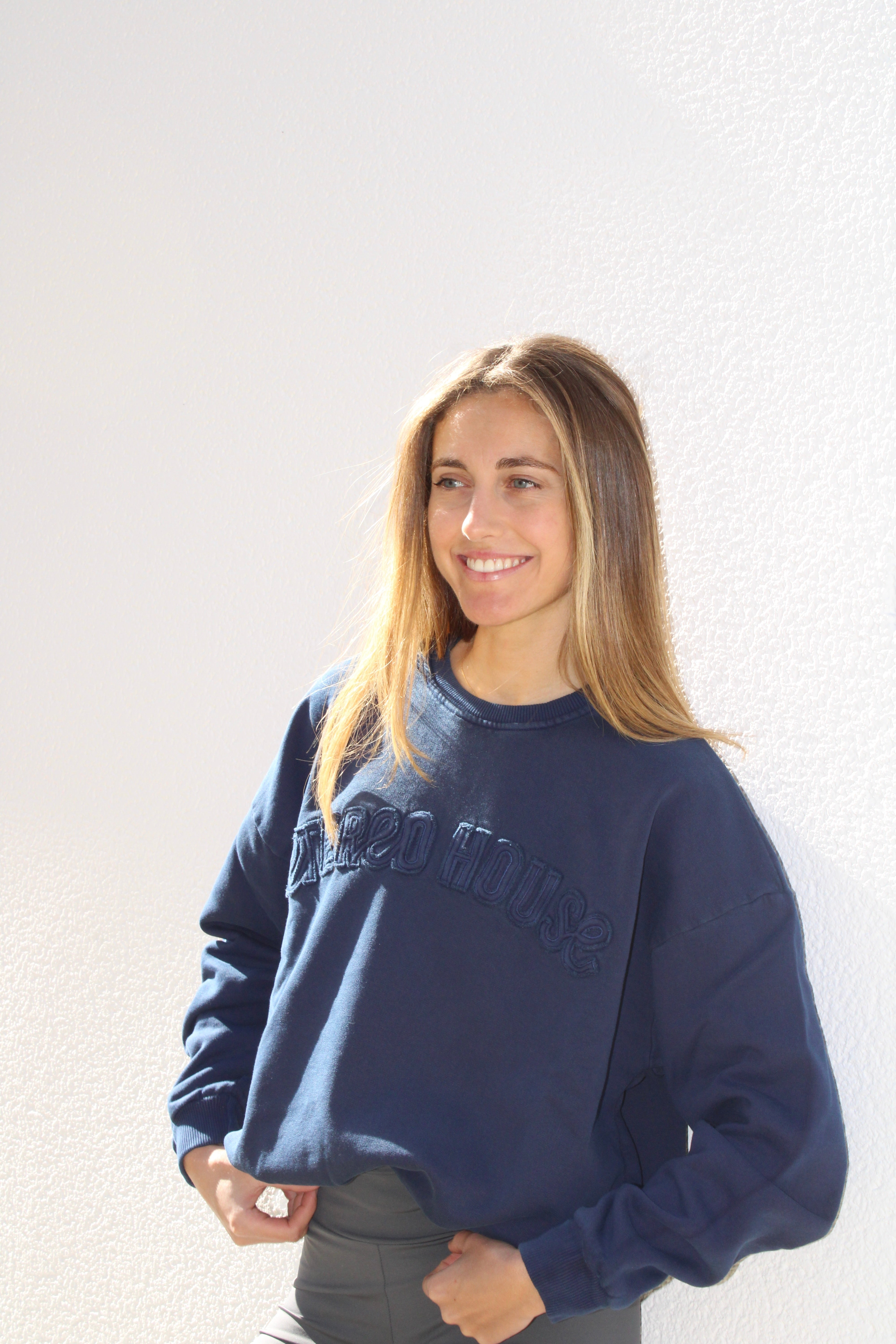 Sudadera de algodón sin capucha Alma azul para mujer – Etereo House