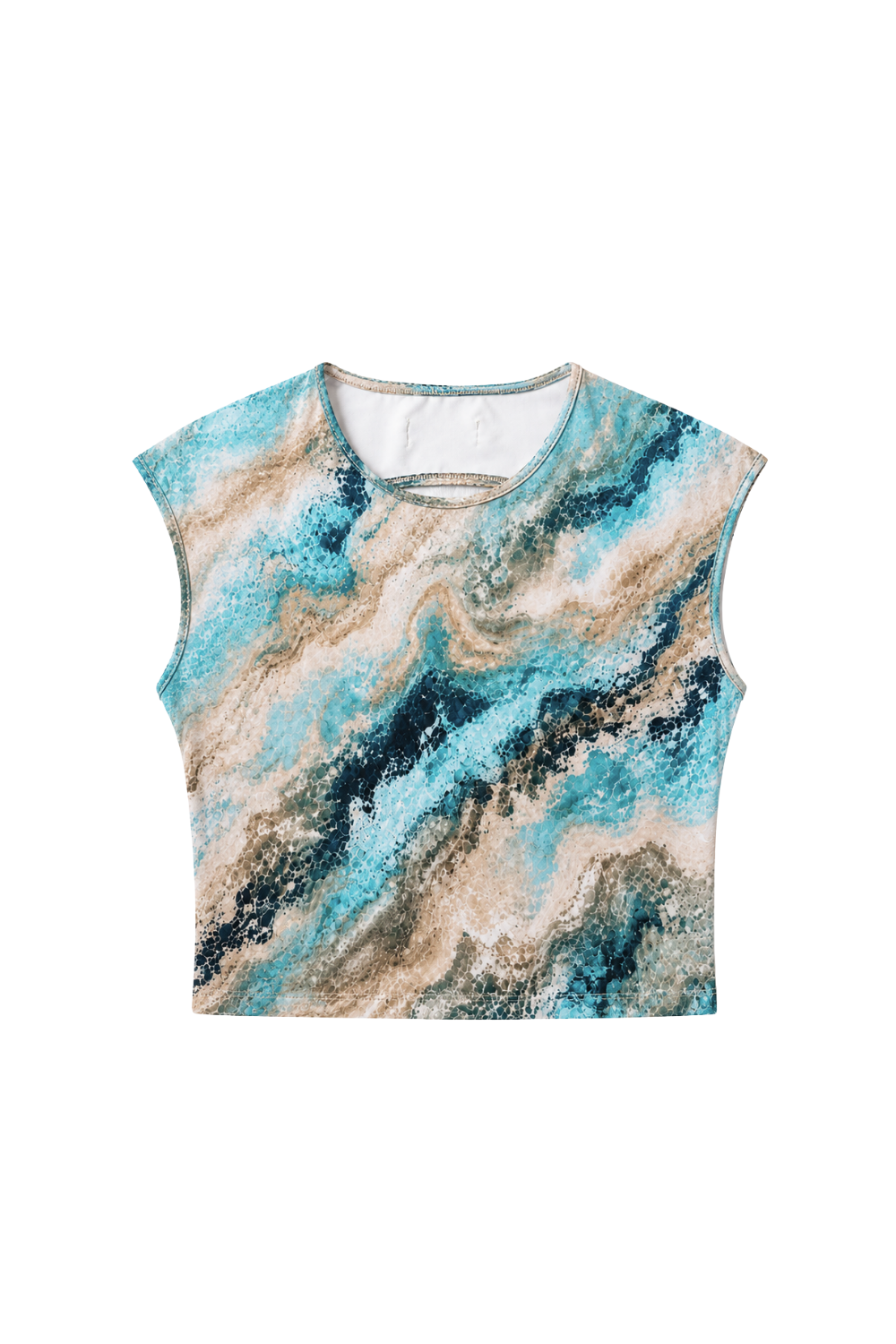 Top deportivo Aina estampado azul ocean para mujer – producto vista delantera - Etereo House
