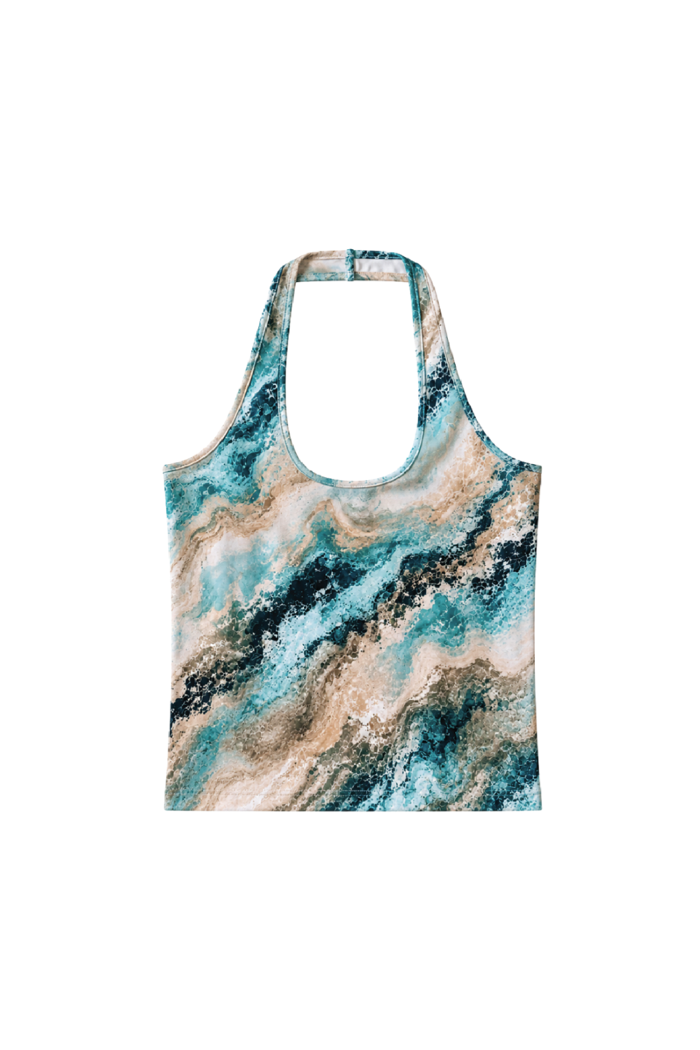 Top halter deportivo Luna estampado azul ocean para mujer – producto frontal -Etereo House
