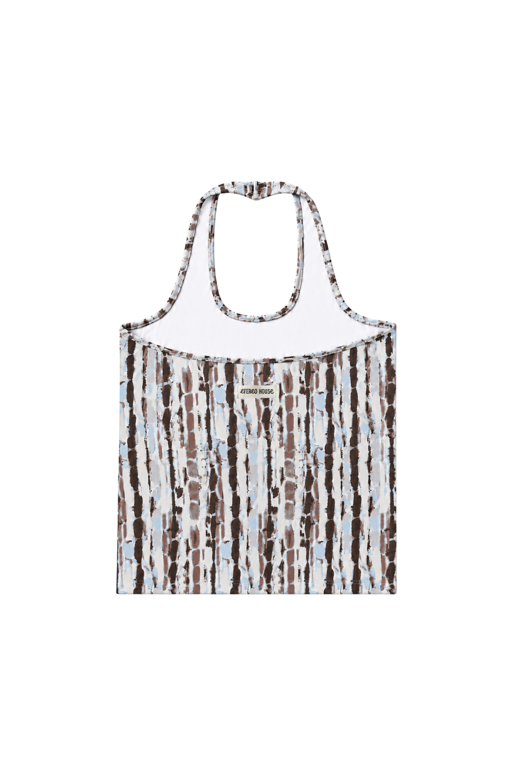 Top halter deportivo Luna estampado marrón stone para mujer – producto trasero -Etereo House