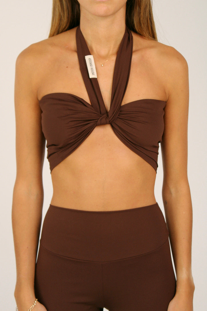 Top deportivo Odette multiposición marrón para mujer – foto producto delante – Etereo House