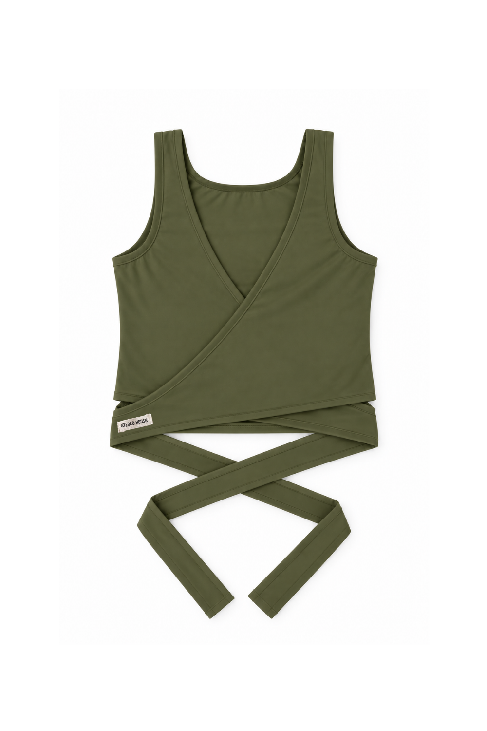 Top deportivo Odette multiposición caqui para mujer – foto producto delante – Etereo House