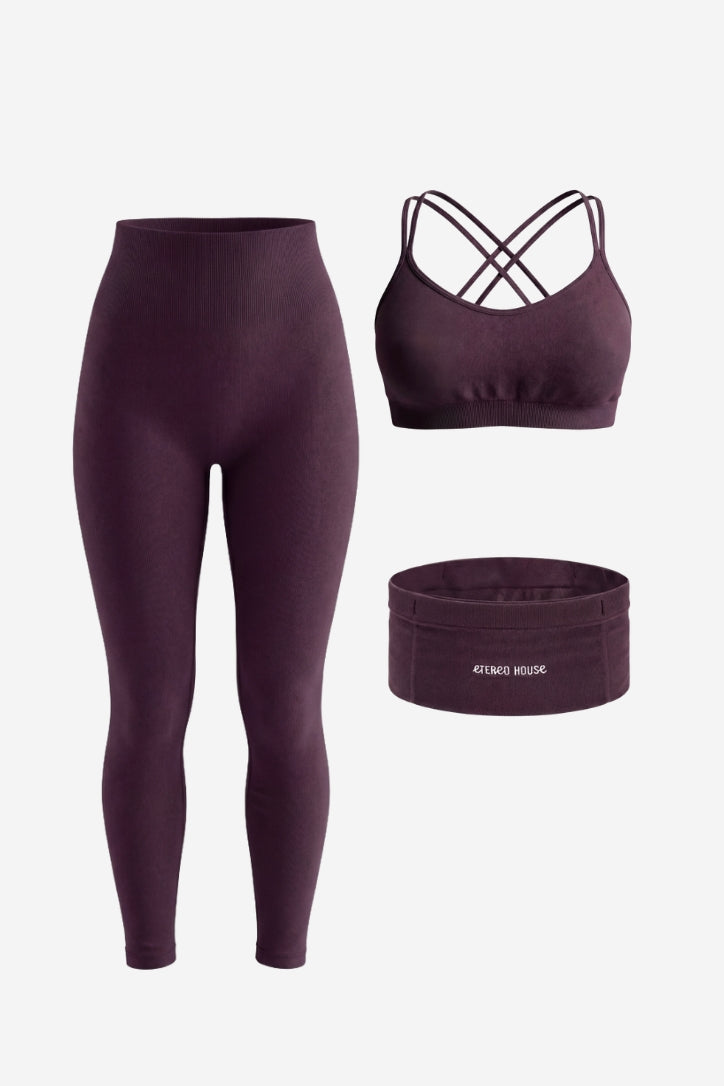 Conjunt esportiu Move burdeus (sostenidor, legging i short) – Etereo House
