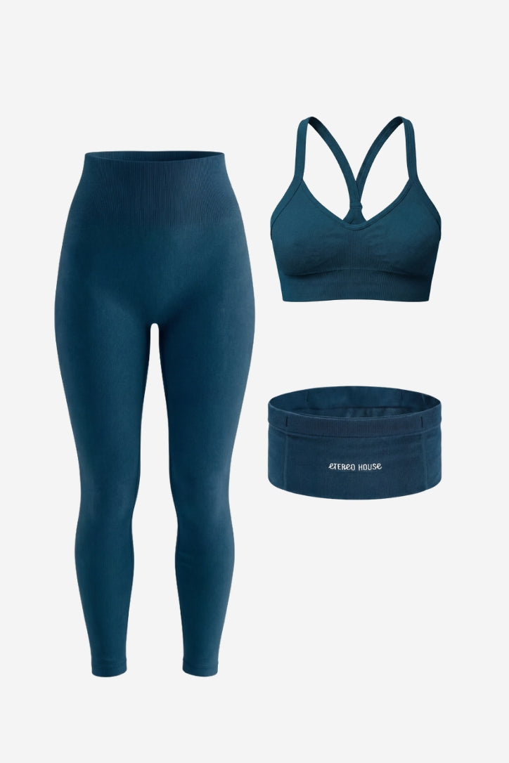 Conjunt esportiu Power aiguamarina (sostenidor, legging i short) – Etereo House