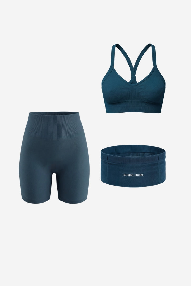 Conjunt esportiu Sculpt aiguamarina (sostenidor, legging i short) – Etereo House