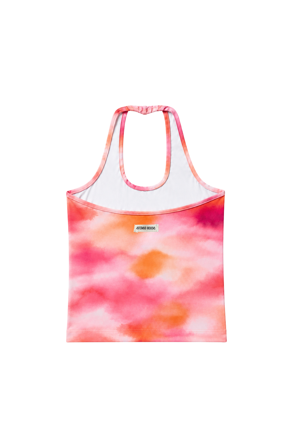 Top deportivo Luna Sunset  en tonos rosa, fucsia y naranja para mujer – producto vista trasera – Etereo House